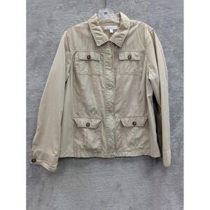 Croft & Barrow Jacket Womens Large Beige Zip Twill Utility Pockets Lightweight